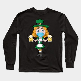 Irish Girl Beers Mask St Patrick's Day Long Sleeve T-Shirt